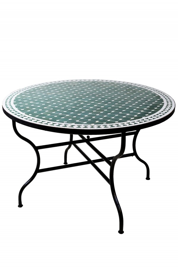 Moroccan Mosaic Table, Marrakech Green and White, 120 cm | H
