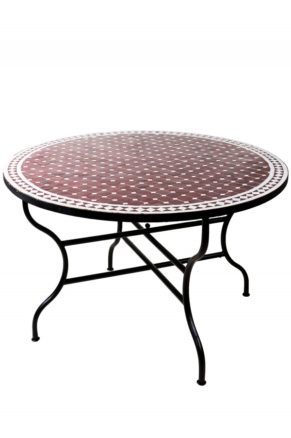 Moroccan Mosaic Table, Marrakech, Bordeaux White, 120 cm | H