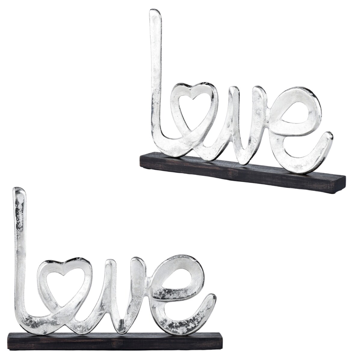 Set of 2 Love Decorative Figurines, Silv box