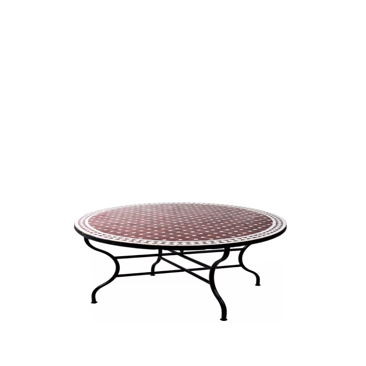 Moroccan Mosaic Table, Marrakech, Bordeaux White, 120 cm dia