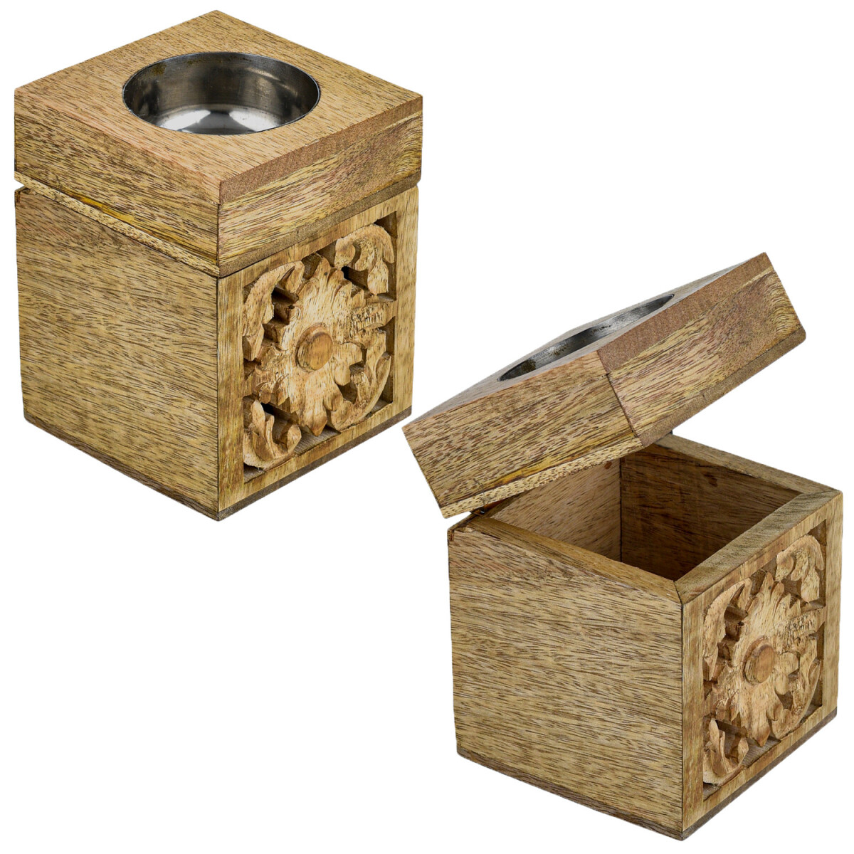 Set of 2 Oriental Decorative Tealight Holders Storage Box by