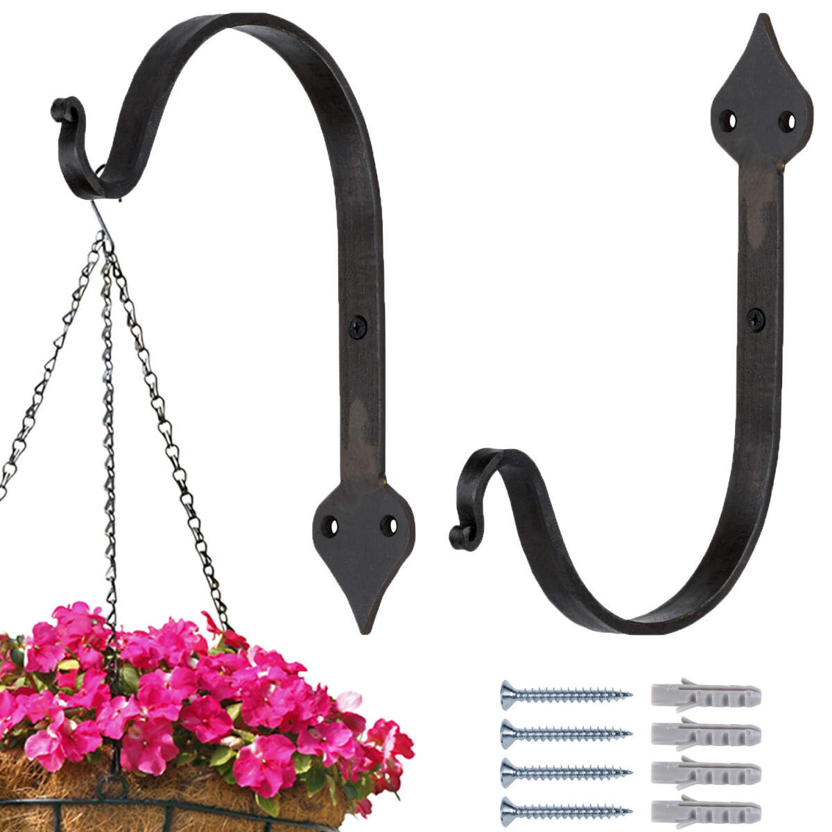Set of 2 wall hooks for hanging flower baskets (lantern hook