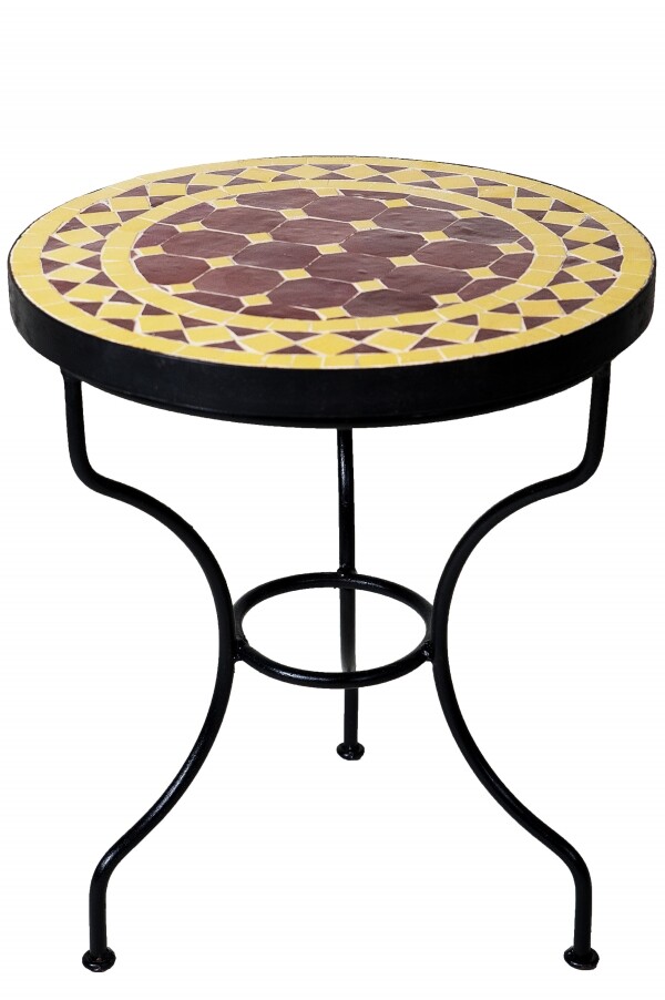 Marrakech Mosaic Table, Bordeaux Yellow | 40 cm Moroccan Sid