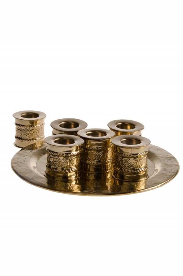 Oriental tray set, brass tray + 6 brass  box