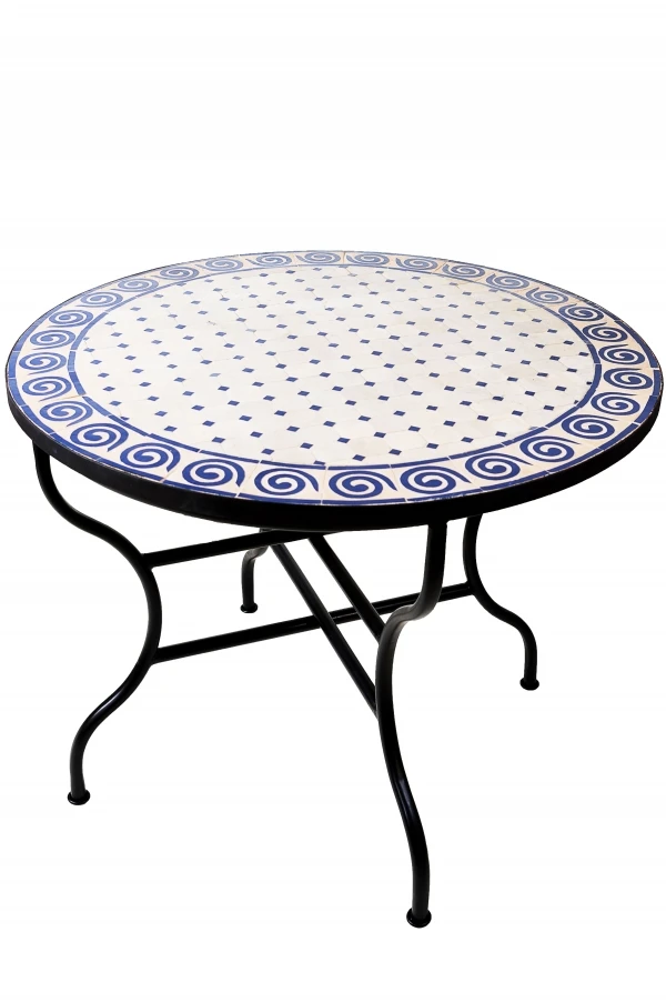Moroccan Mosaic Table, Spiral, Beige and Blue, 100 cm | Hand
