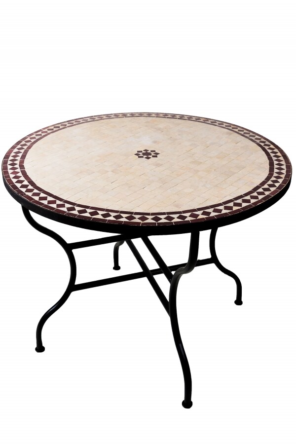 Moroccan Mosaic Table Bilbao Beige Bordeaux 100 cm | Handcra