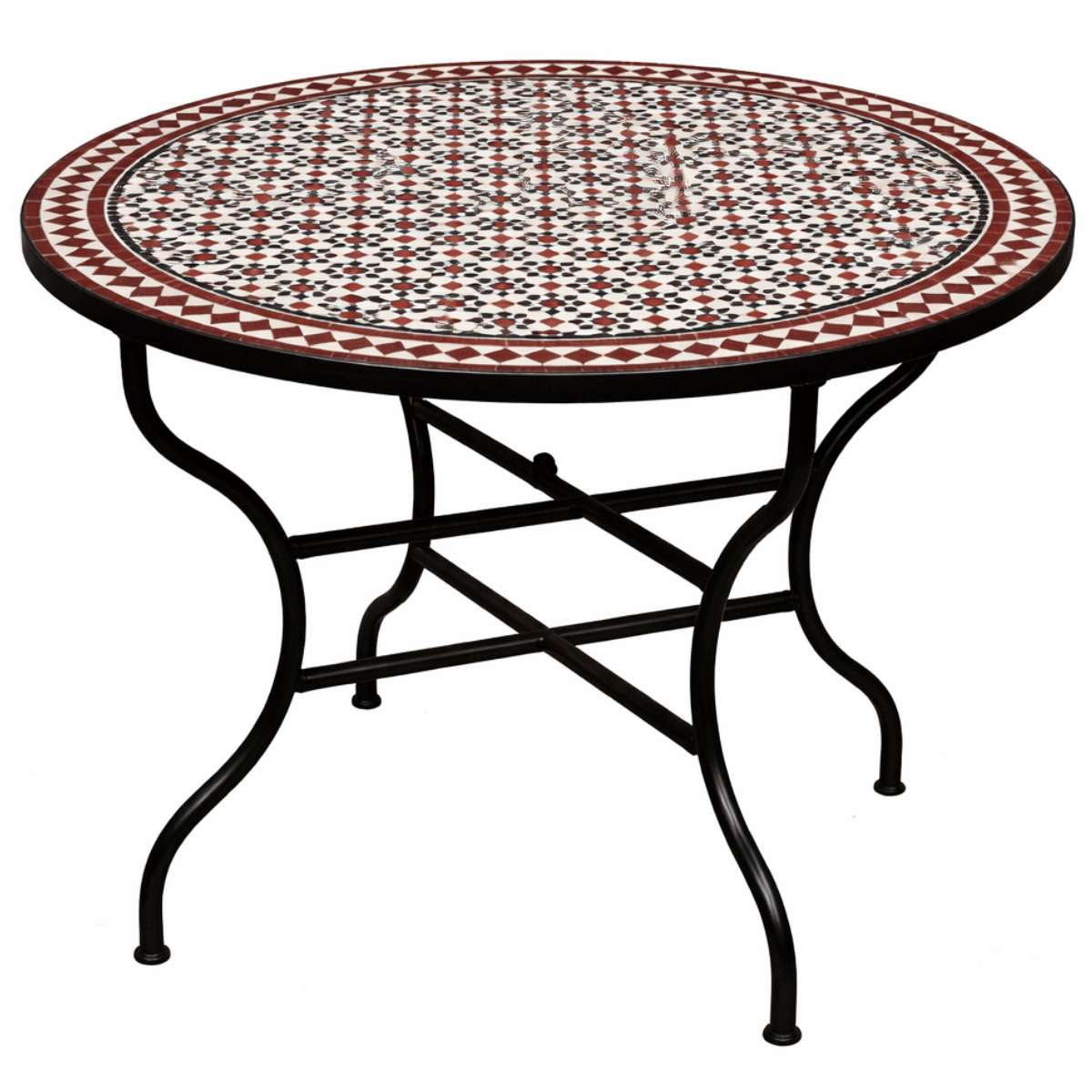 Moroccan Mosaic Table Albaicin Black, White, and Bordeaux, 1