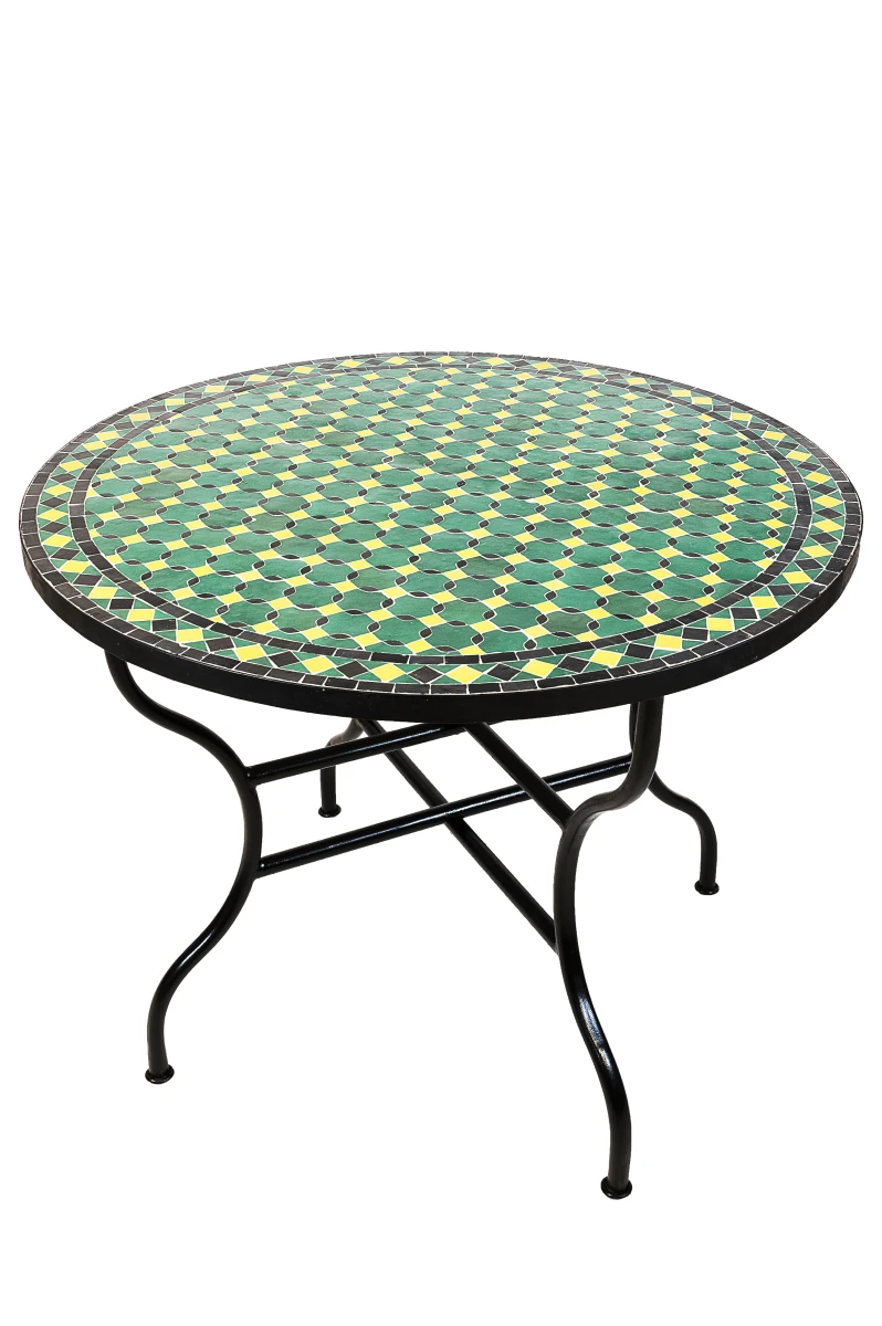 Moroccan Mosaic Table, Giralda Green, Yellow, Black, 100 cm
