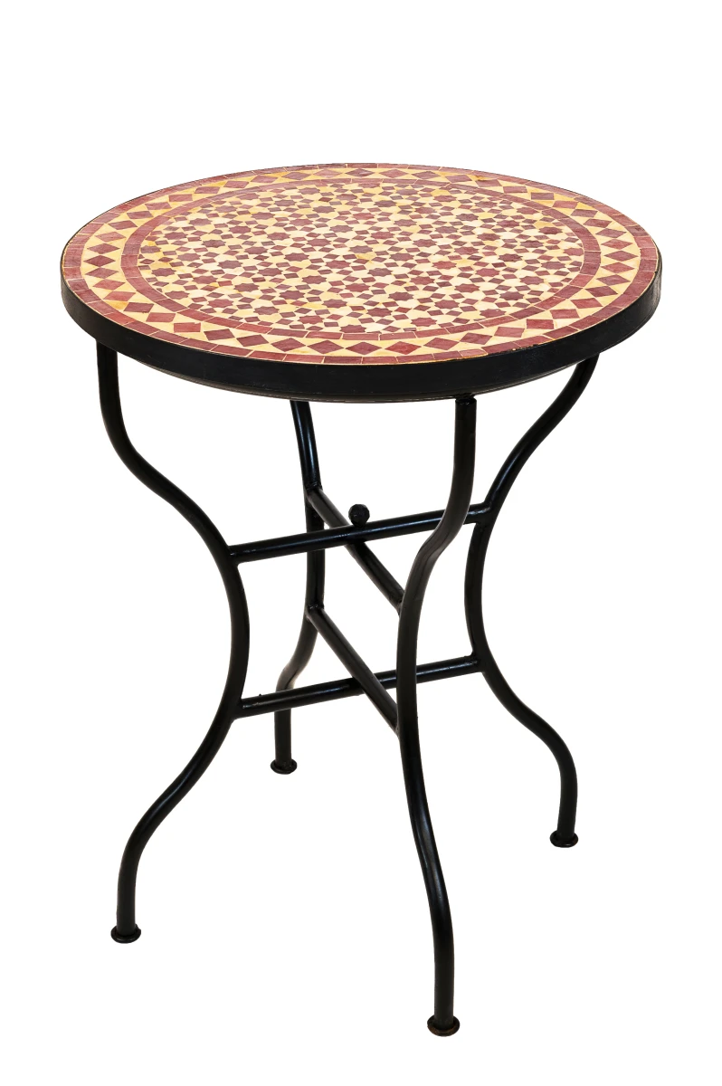Moroccan Mosaic Table, Albaicin Beige-Bordeaux, Ø 60