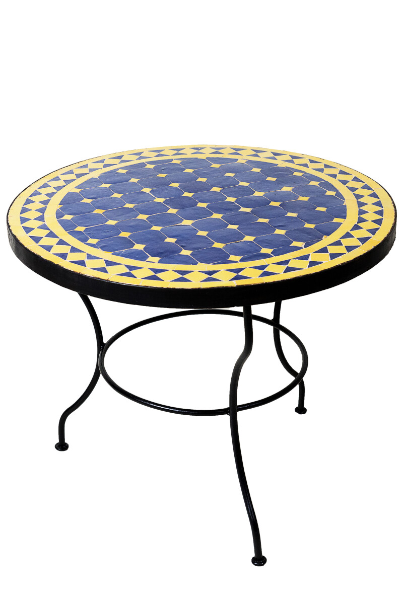 Moroccan Mosaic Table, Marrakech Blue and Yellow, 60 cm, 45 