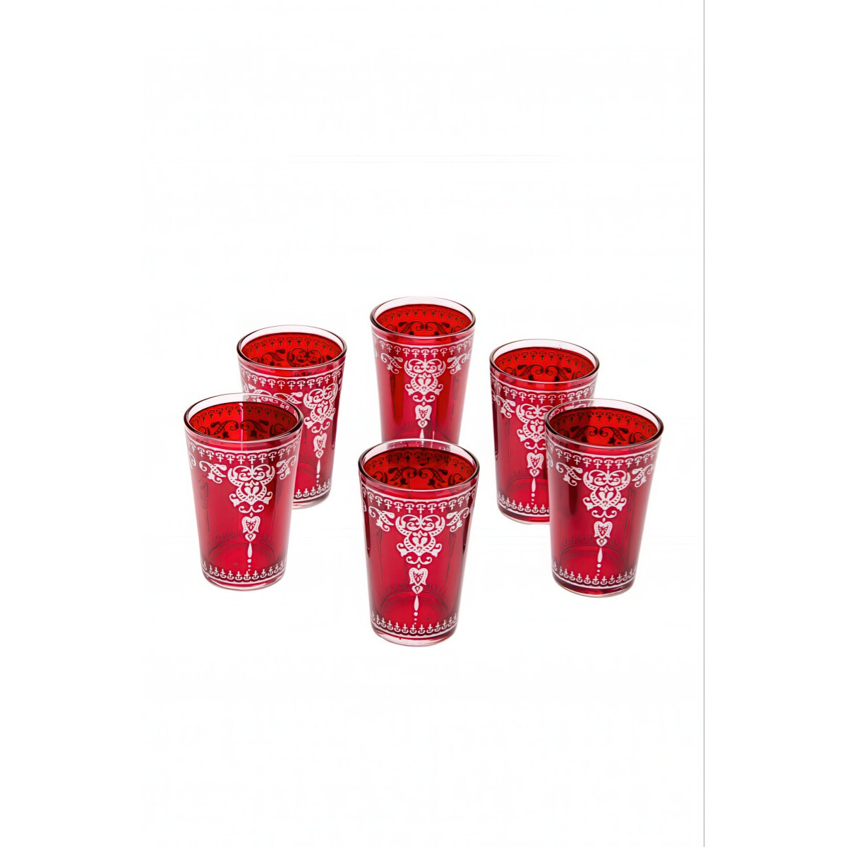 6 Andalous Red Oriental Tea Glasses - Se box