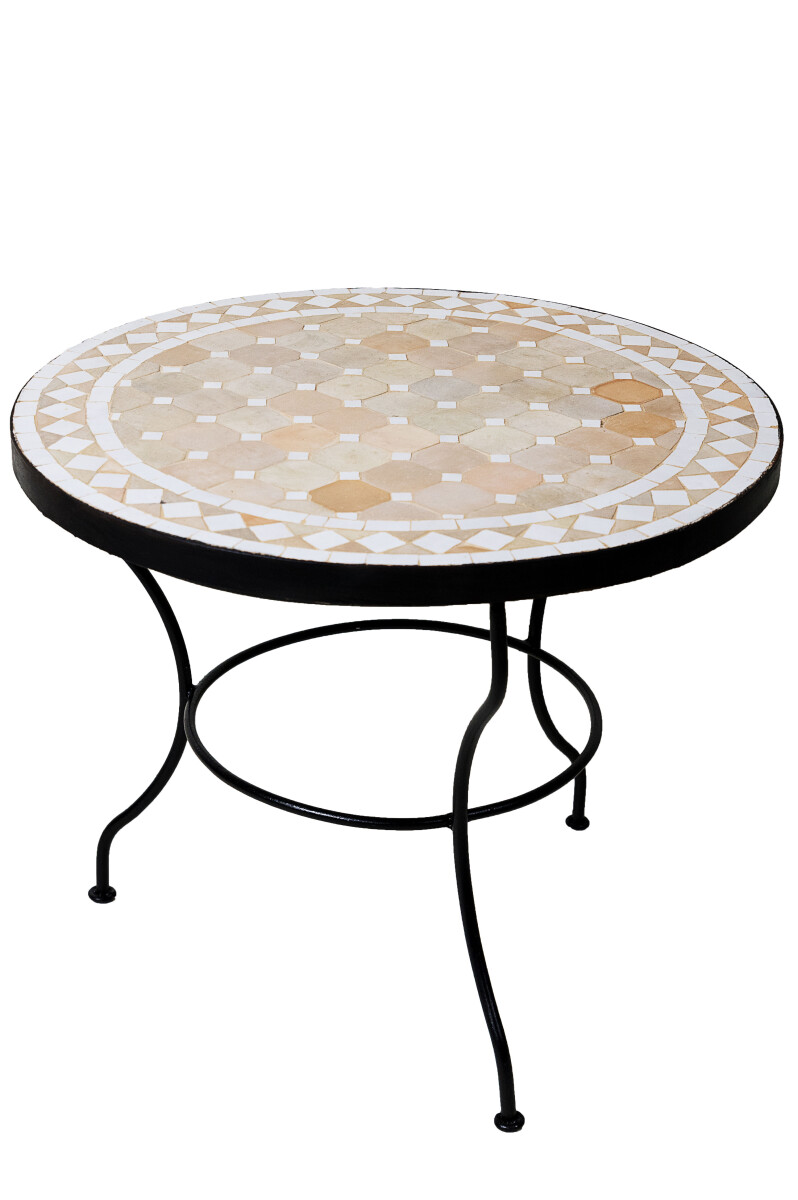Moroccan Mosaic Table, Marrakech, Beige and White, 60 cm, 45