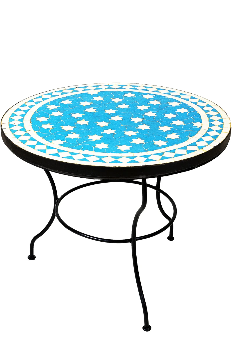 Moroccan Mosaic Table "Estrella" Turquoise and Whi