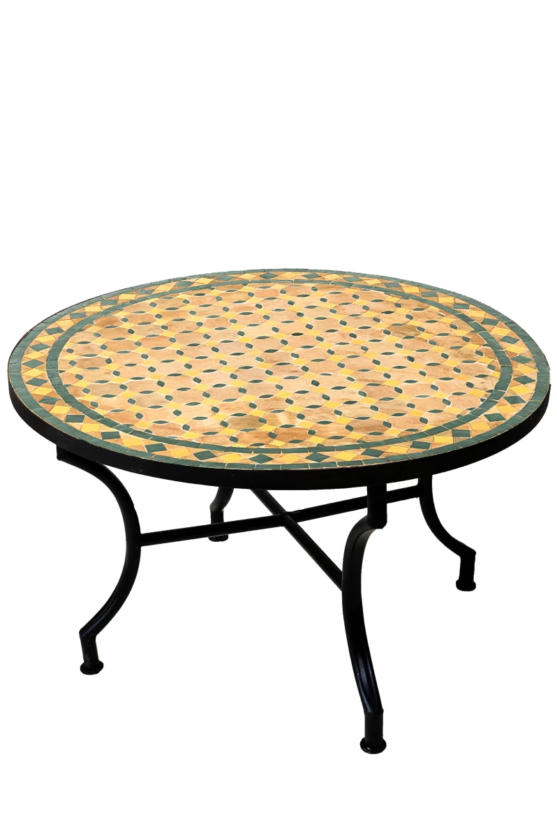 Moroccan Mosaic Table, Giralda, Beige, Yellow, Green, 80 cm