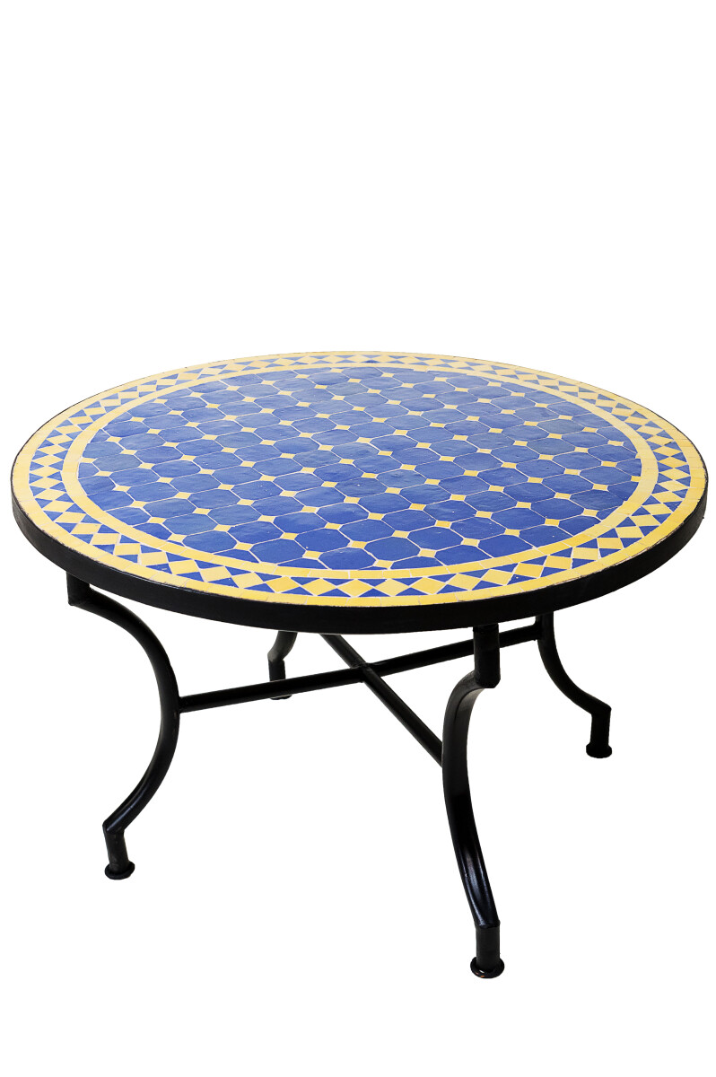 Moroccan Mosaic Table, Marrakech Blue and Yellow, 80 cm, 45 
