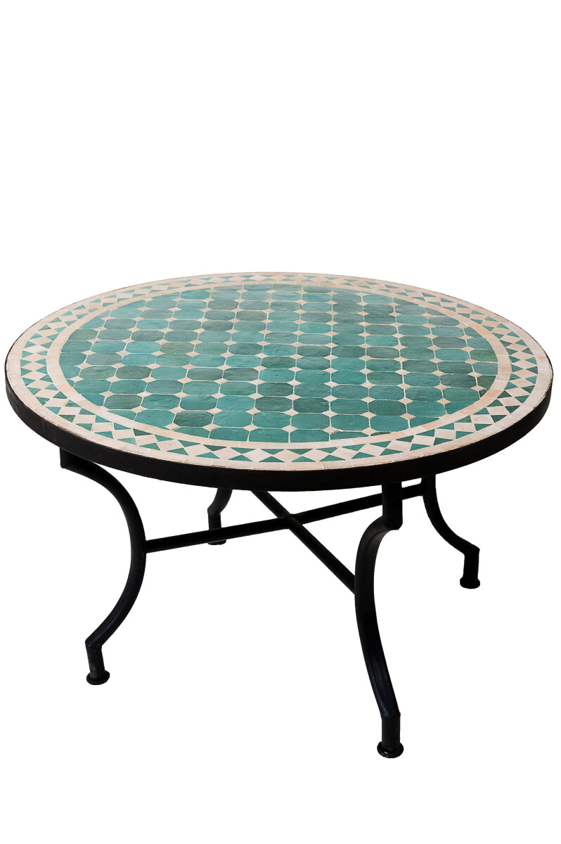Moroccan Mosaic Table, Marrakech Green and Beige, 80 cm, 45 