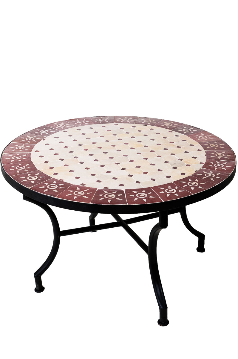 Moroccan Mosaic Table "Sun" Beige and Bordeaux, 80