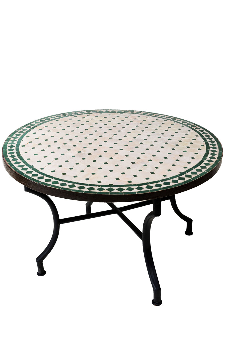 Moroccan Mosaic Table, Marrakech, Beige and Green, 100 cm di