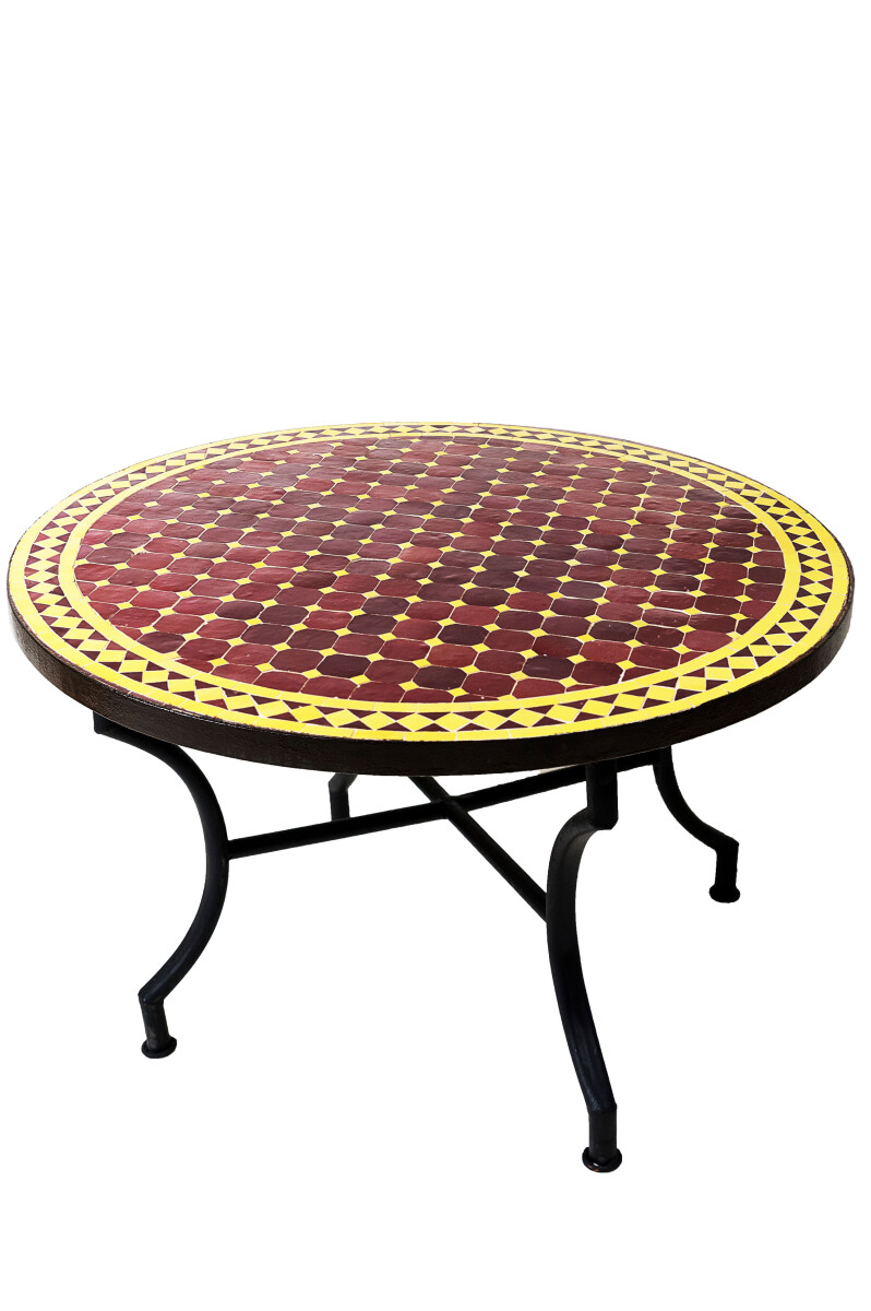 Moroccan Mosaic Table, Marrakech, Bordeaux Yellow, 100 cm di