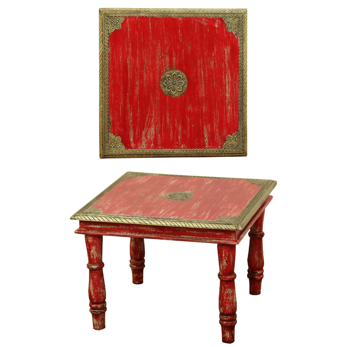 Anjay Coffee Table, Red, 55x55cm | Handc box