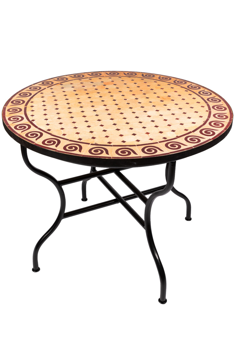 Moroccan Mosaic Table "Spiral" Beige and Bordeaux,