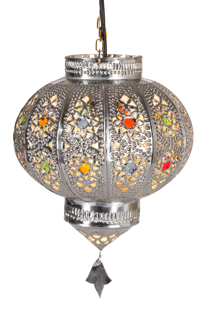 Malak Silver Pendant Light, 25 cm | Moroccan Metal Lamp