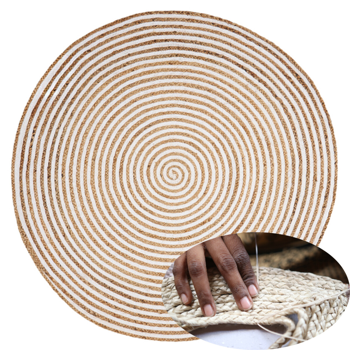 Roccio Round Jute Rug, 120 cm | Natural rug made of jute and